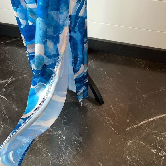 Size 2 Nicole Miller Dress One Shoulder Swirls Blue Whimsy Romantic Elegant - Picture 11 of 11